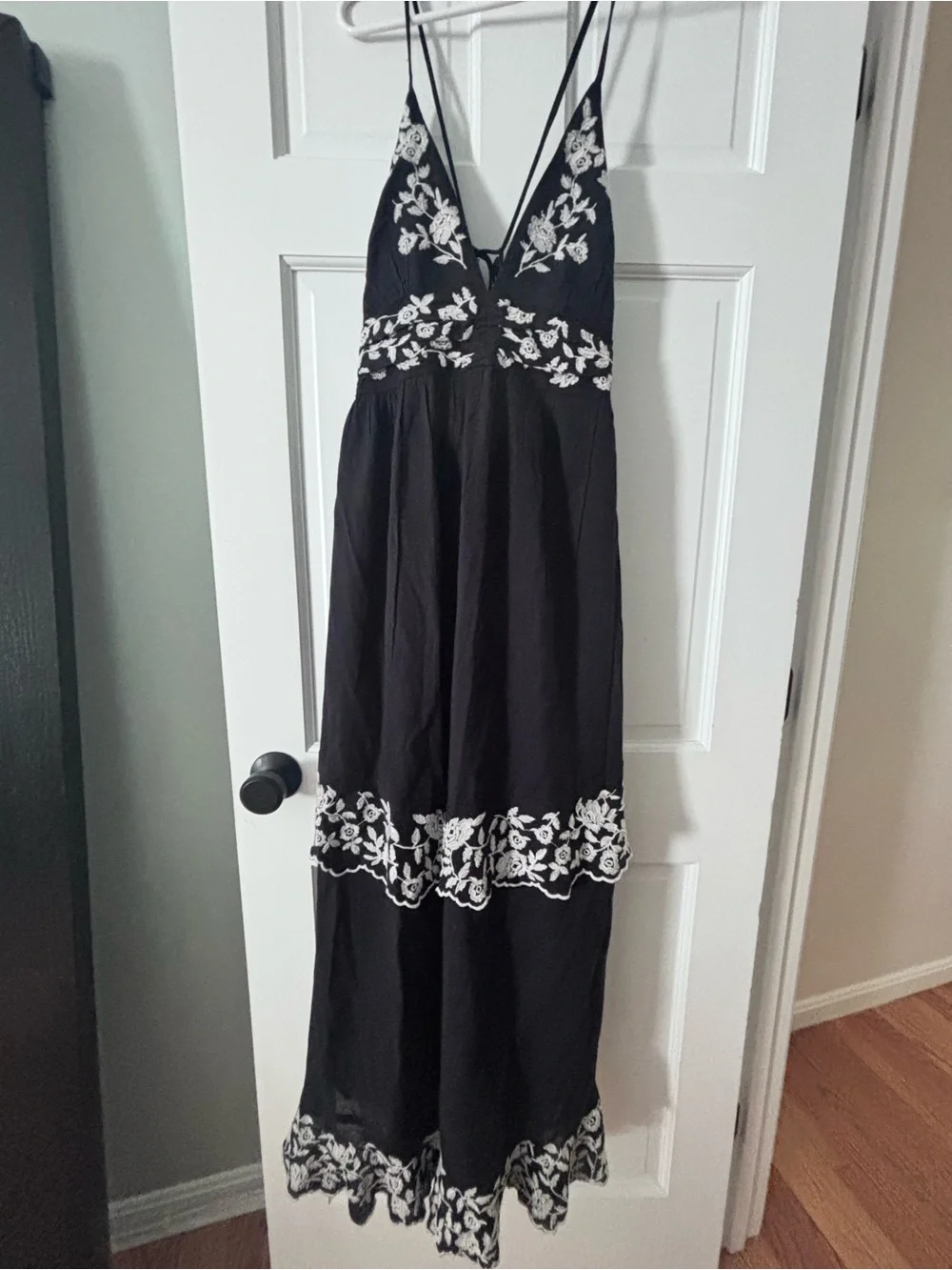 Abercrombie & Fitch Black Maxi Dress with White Floral Embroidery